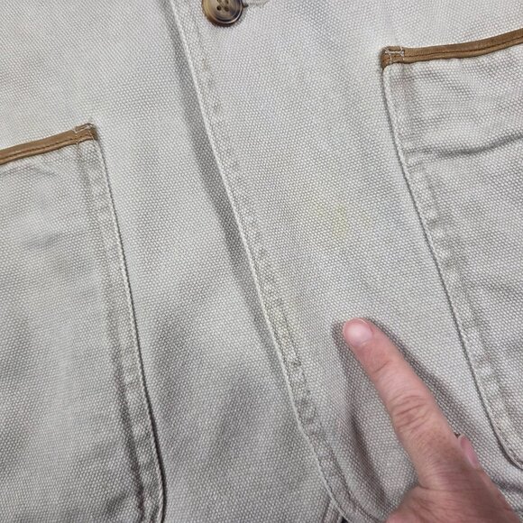 Vtg Sierra Trading Post Jacket Mens Large Beige Canvas Safari Hunting Chore Coat - Picture 14 of 16